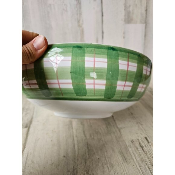 Vintage‎ Italy Christmas serving bowl oales? Xmas plaid green large centerpiece - Picture 3 of 7